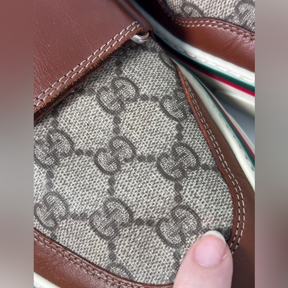 GUCCI Monogram Canvas Web GG Brown Leather High Top Men’s Sneaker Strap Size 12 - Picture 11 of 17